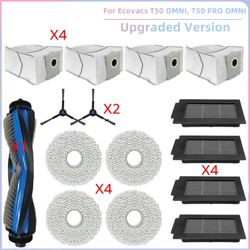【Berserk】Essential сменный комплект для ECOVACS T50 PRO OMNI/T50 OMNI: основной ролик, боковая щетка, фильтр HEPA, ткань для швабры, пыль Ba