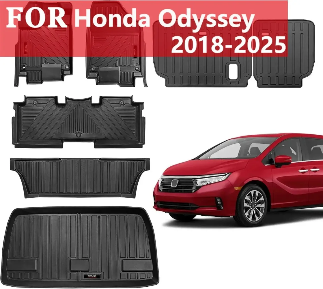 2018-2025 Alfombrillas Honda Odyssey Minivan, alfombrillas de carga de tres filas y alfombrillas de respaldo Juego completo de alfombrillas protectoras de goma