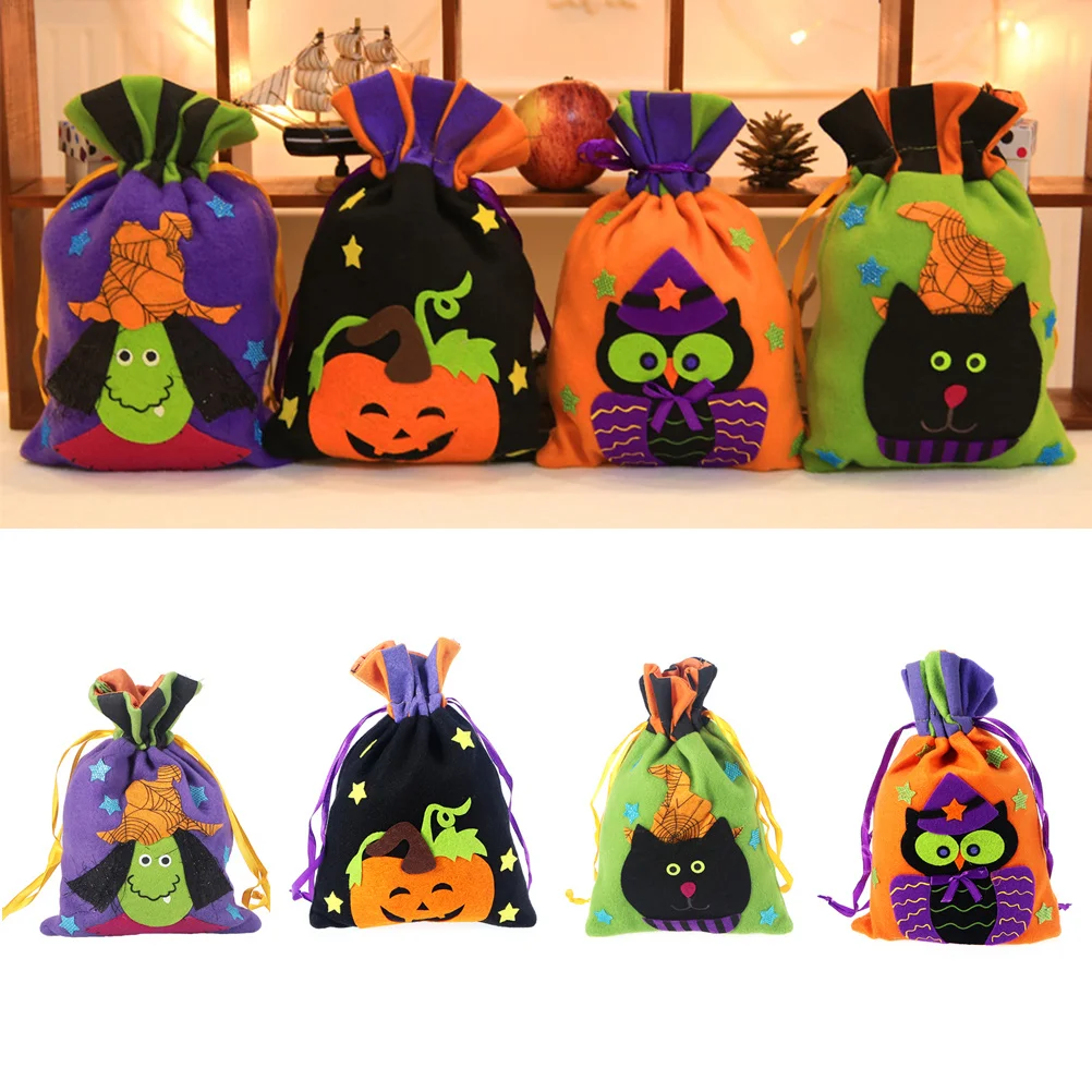

4pcs Halloween Treat Bag Reusable Premium Fabric Candy Bag For Trick Or Treat Gift Organizer Goodie Bags Party Decor