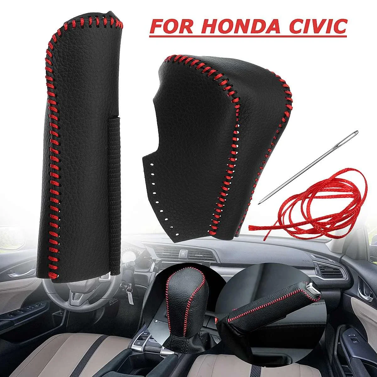 Automatic Gear Shift Knob Handbrake Leather Cover For Honda/Civic 8th Generation 2006 2007 2008 2009 2010