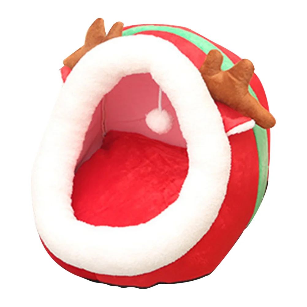 

Cat Nest Pet Dog House Xmas Bed Sleeping Cave Christmas Washable Cushion Plush Supplies