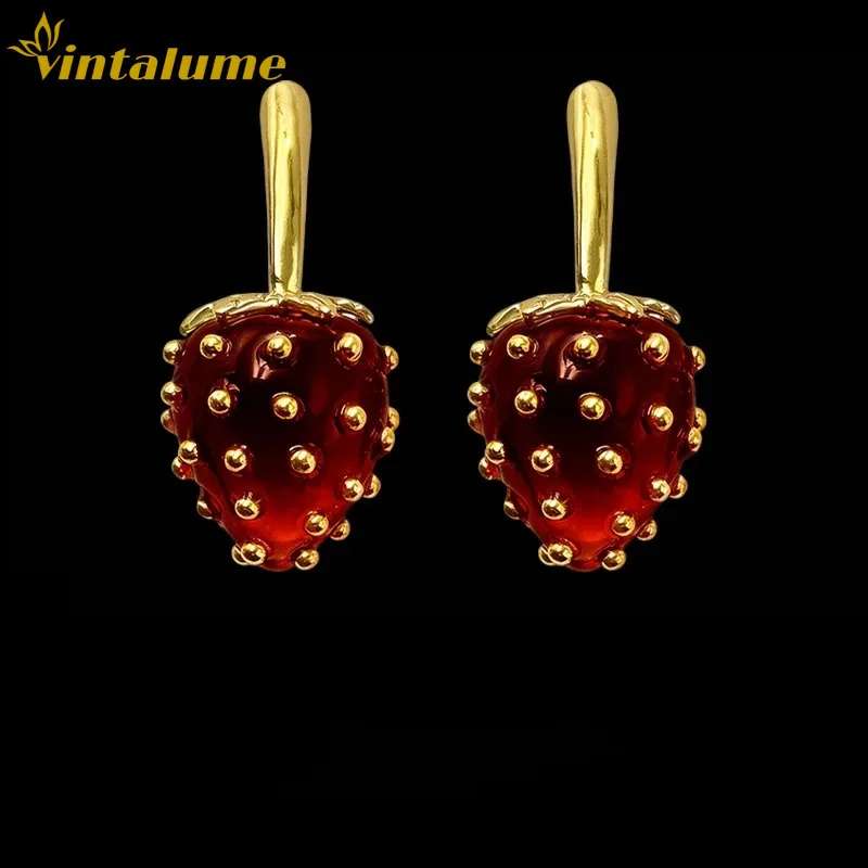 

Серьги-подвески Vintalume из красной смолы с 3D-формой клубники для женщин, модные ювелирные изделия, изящные милые серьги-растения, подарок для вечеринки