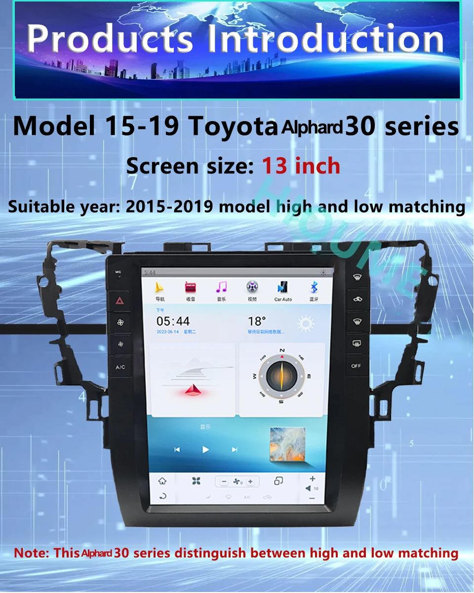 13 Inch Android 11 Snapdragon 8+128G Car Radio GPS Navigation Multimedia Player CarPlay Screen For TOYOTA  Alphard 2015-2019 4G