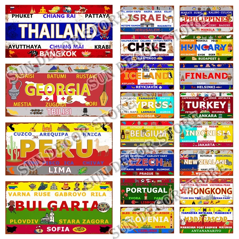 Greece Iceland Israel Turkey Country City Car License Plate Metal Tin Sign Plaque For Bar Club Home Decor 12X6 Inch DC-1580