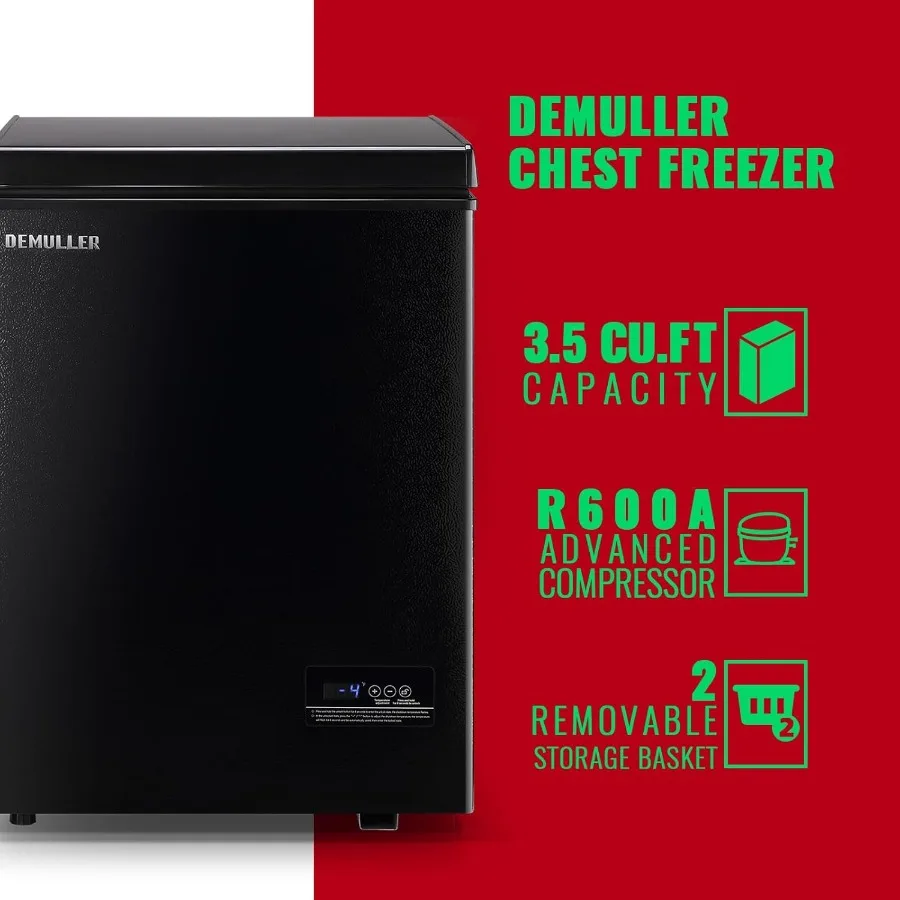 صندوق فريزر عميق بطول 3.5 قدم مكعب مع لوحة عرض درجة الحرارة وسلة قابلة للإزالة للمساحات المدمجة: مثالية للشقق