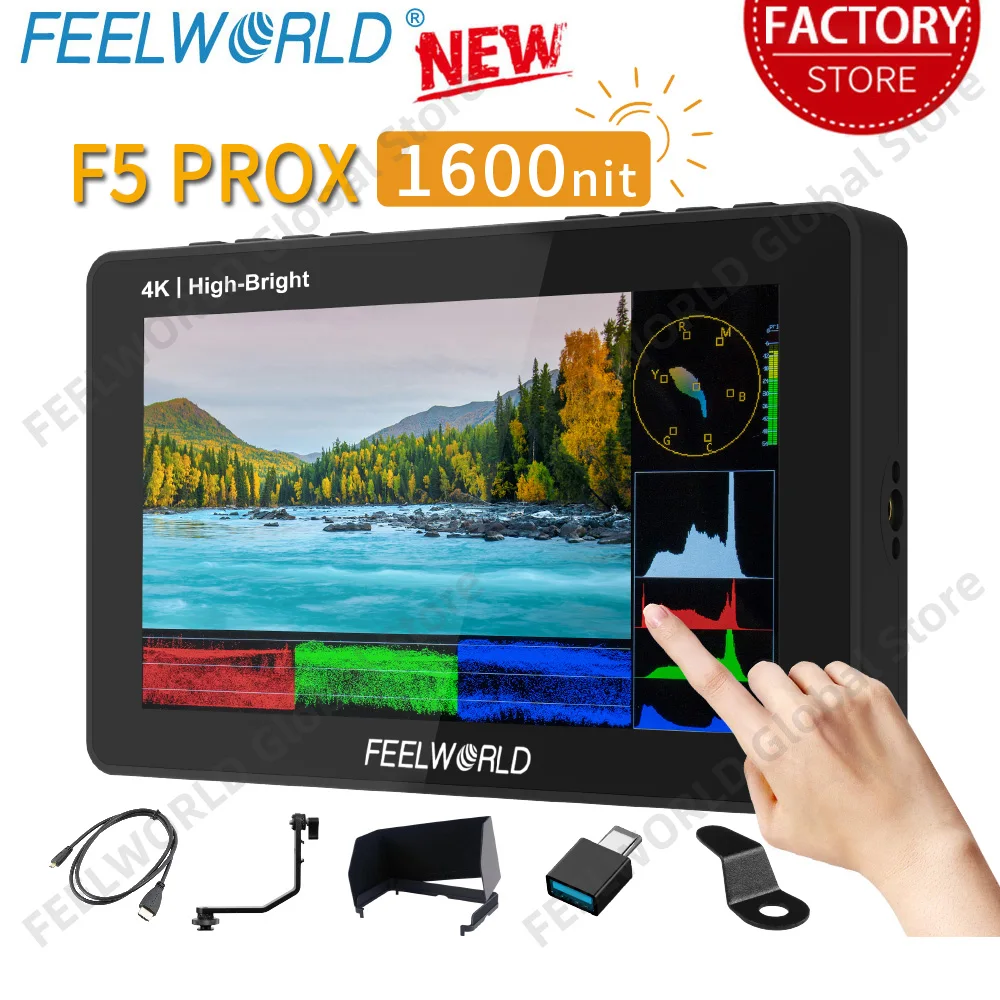 FEELWORLD F5 PROX 5.5 Inch 1600nit Touch Screen DSLR Camera Field Monitor IPS 1920x1080 3D LUT 4K HDMI F970 External Kit Type-c