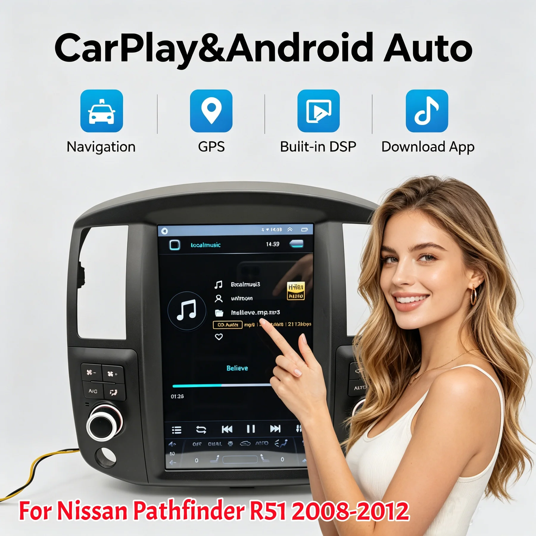 

12.8" DSP Android CarPlay Stereo For Nissan Pathfinder R51 2008-2012 Touch Screen Multimedia Player Car Radio GPS Navigation BT
