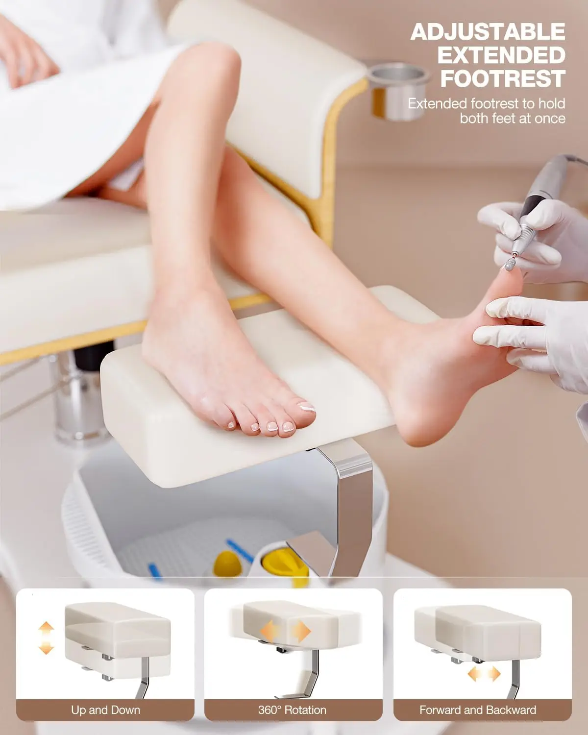 Okakopa-silla ergonómica de pedicura sin plomería, sillón de Spa con reposapiés ajustable y masaje, elevador de pies reclinable, rotación de 360