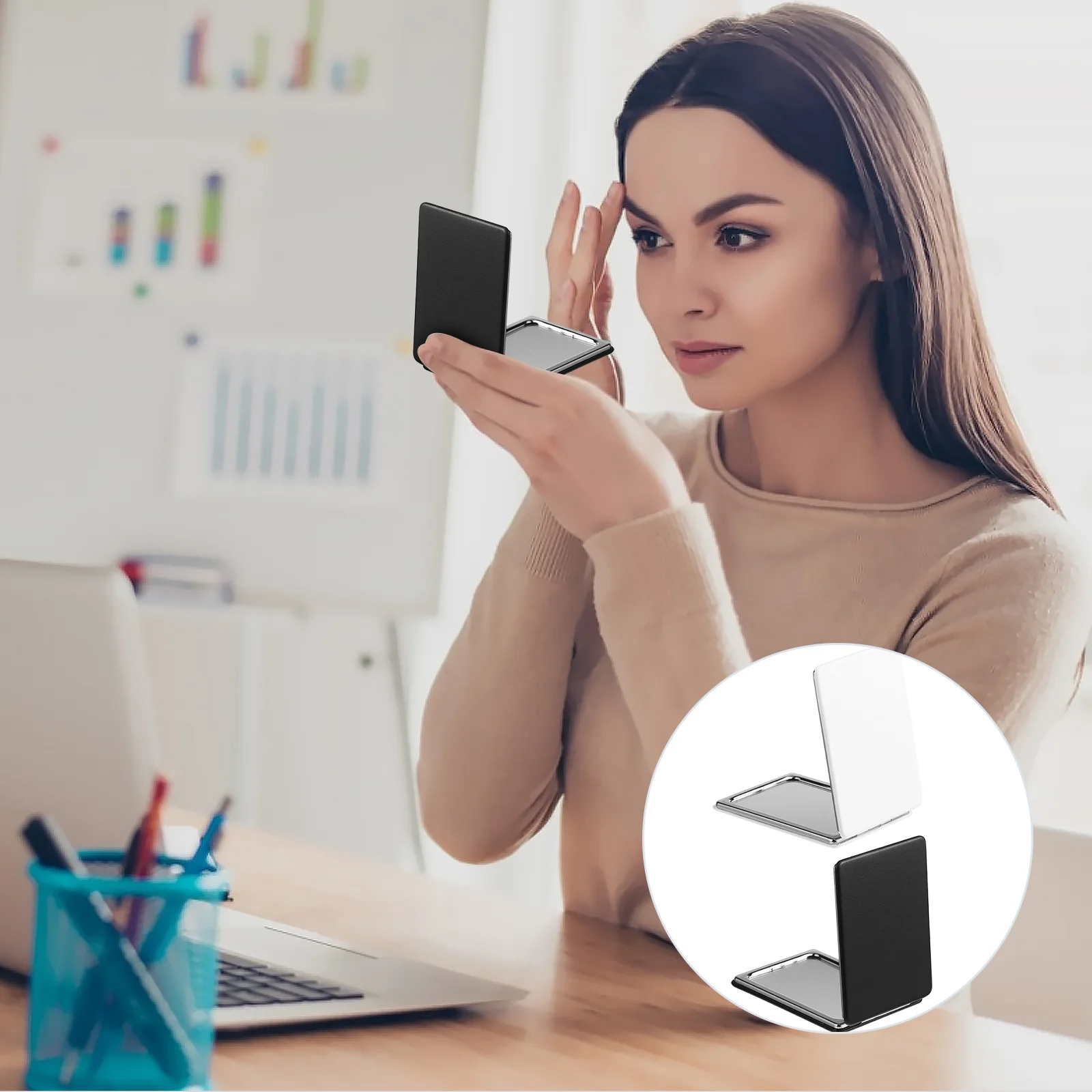 

2 Pcs Vanity Mirror Double Side Makeup Compact Pocket Size Hand Portable Travel Small Black Circle