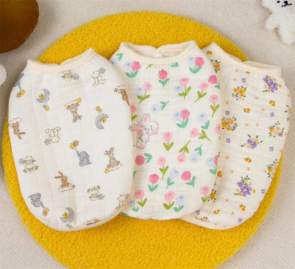 

Хлопковая пряжа, одежда для кошек, милый жилет-тюльпан с цветочным принтом, толстовка для французского бульдога, антистатические весенние женские пальто для маленьких и средних собак