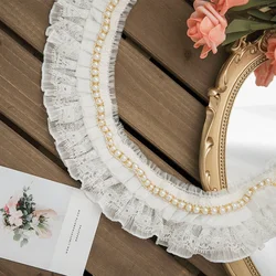 6.5CM di larghezza bianco perla pizzo Lolita pieghettato fatto a mano fai da te abito da sposa gonna colletto polsino materiale