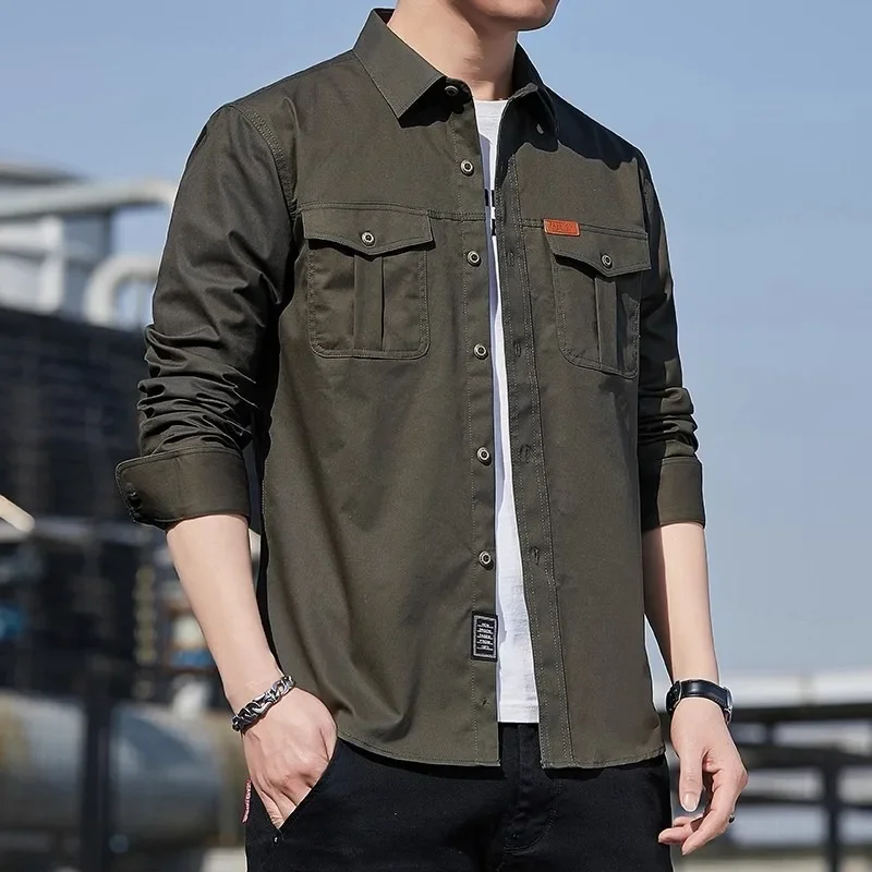 Long Sleeve Shirt Men's Spring And Autumn Casual Jacket Outdoor Tooling Shirt Loose Large Size Men's Top