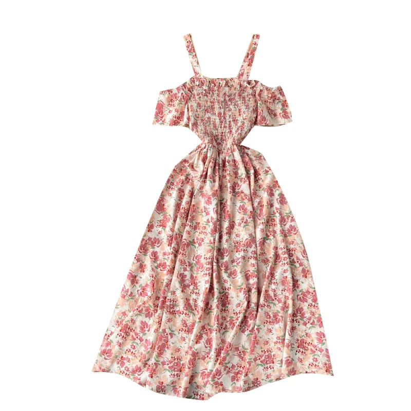 boho vintage donna estate sexy spalle scoperte stampa floreale abito lungo cinturino per spaghetti vacanza al mare 2025 eleganti abiti tunica