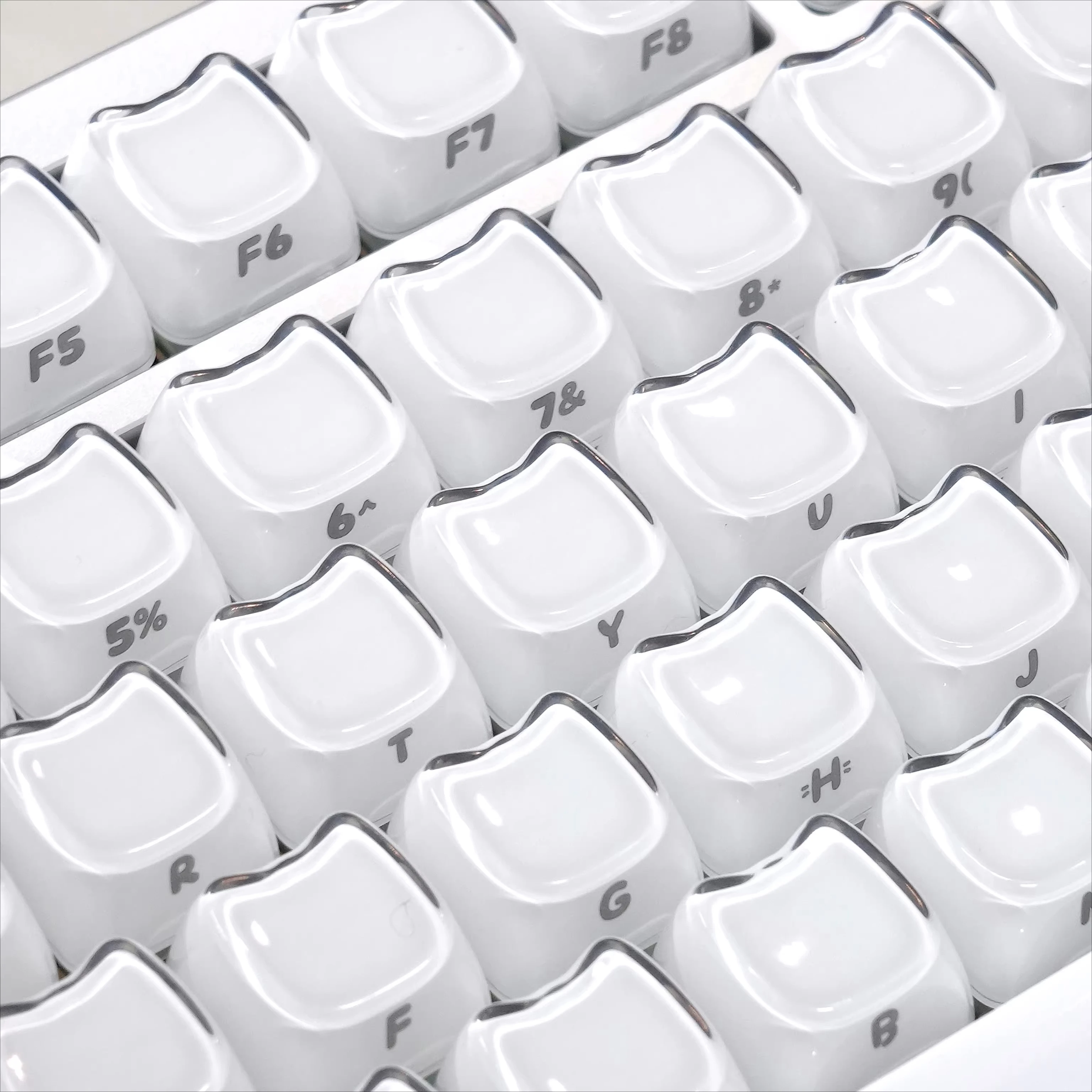 MAIMOOO Jello Cat Keycaps White And Pink With Side-Printed Legends Crystal For Aula And Ajazz Alice Layout Keyboard MAO Key Caps