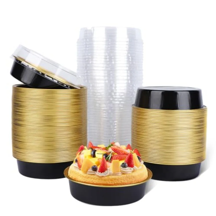 

Disposable Creme Brulee Ramekins Lids 120 Pack 4 Inch 8oz Mini Pie Tins Mini Small Aluminum Foil Pie Tart Cake Baking Pans Indi