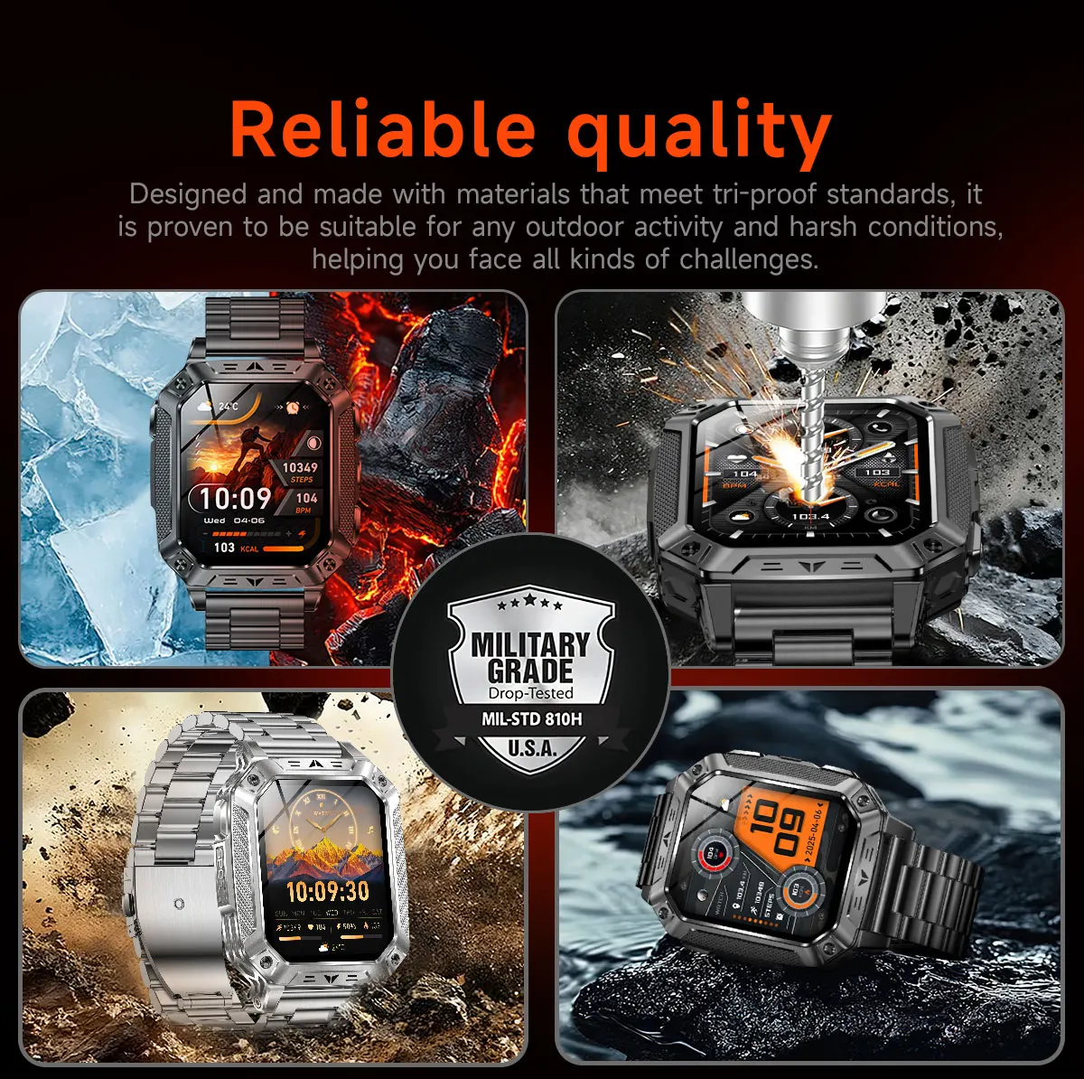 2026 Neue 1400mAh Militär-Smartwatch 10ATM Wasserdicht 2,01" AMOLED SOS+LED-Taschenlampe Herzfrequenz 100+ Sportmodi Fitness-Uhr – Detail 5