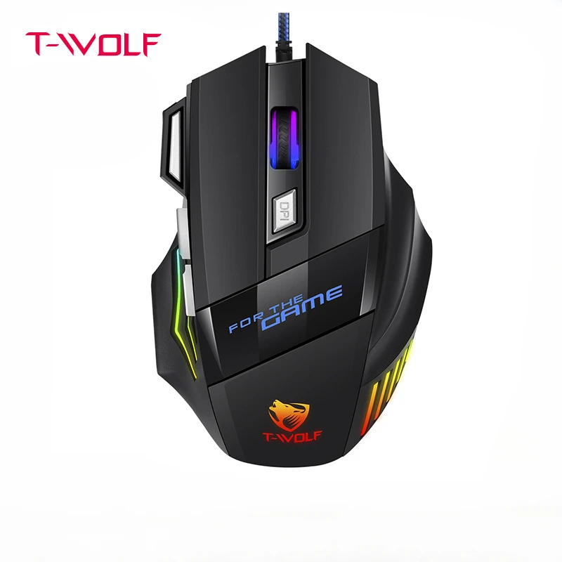 T-WOLF M1 Gaming Mouse Gaming  Wired RGB Mixed Light Seven Key  USB Weighted Iron Chicken Eating Mouse For Computer laptop