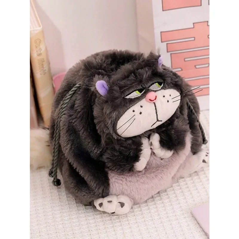 Disney Cartoon Lucifer Plush Large Capacity Shoulder Bag Cute Portable Lightweight Cosmetic Storage Bag Handbag Kawaii Bad Cat