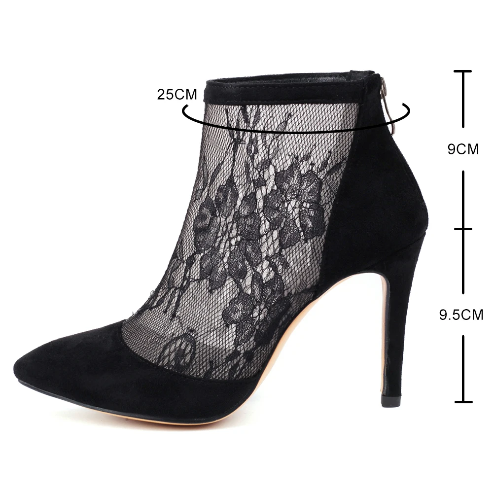 Lace Mesh Womens Boots Fashion Pointed Toe High Heels Women Ankle Boots Female Stilettos Pumps Catwalk Stripper Dance Shoes