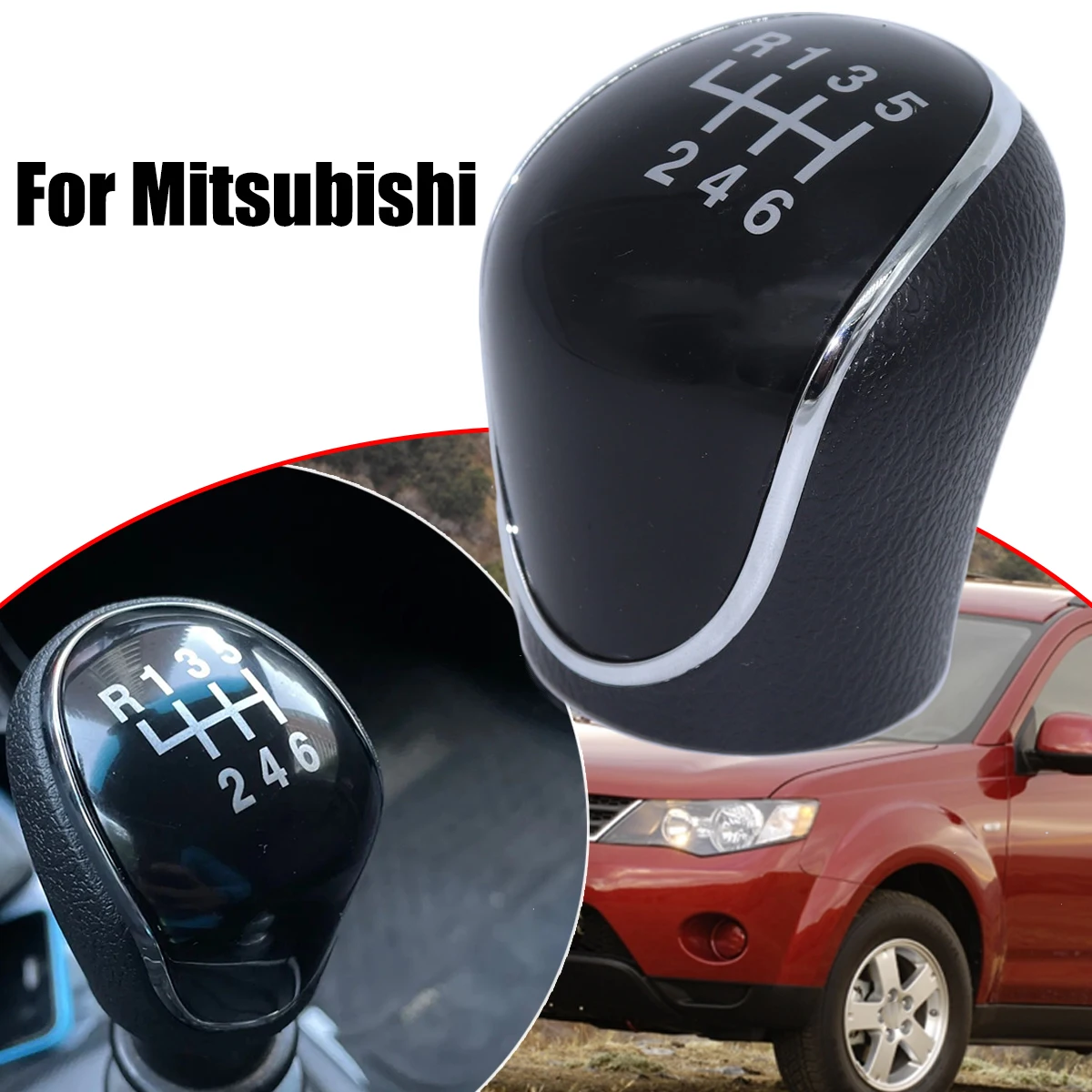 

6SP +R MT Gear Shift Knob GearStick Lever Pen Shifter Handball Chrome M10 Black For Mitsubishi Outlander II 2006-12 Delica 2009-