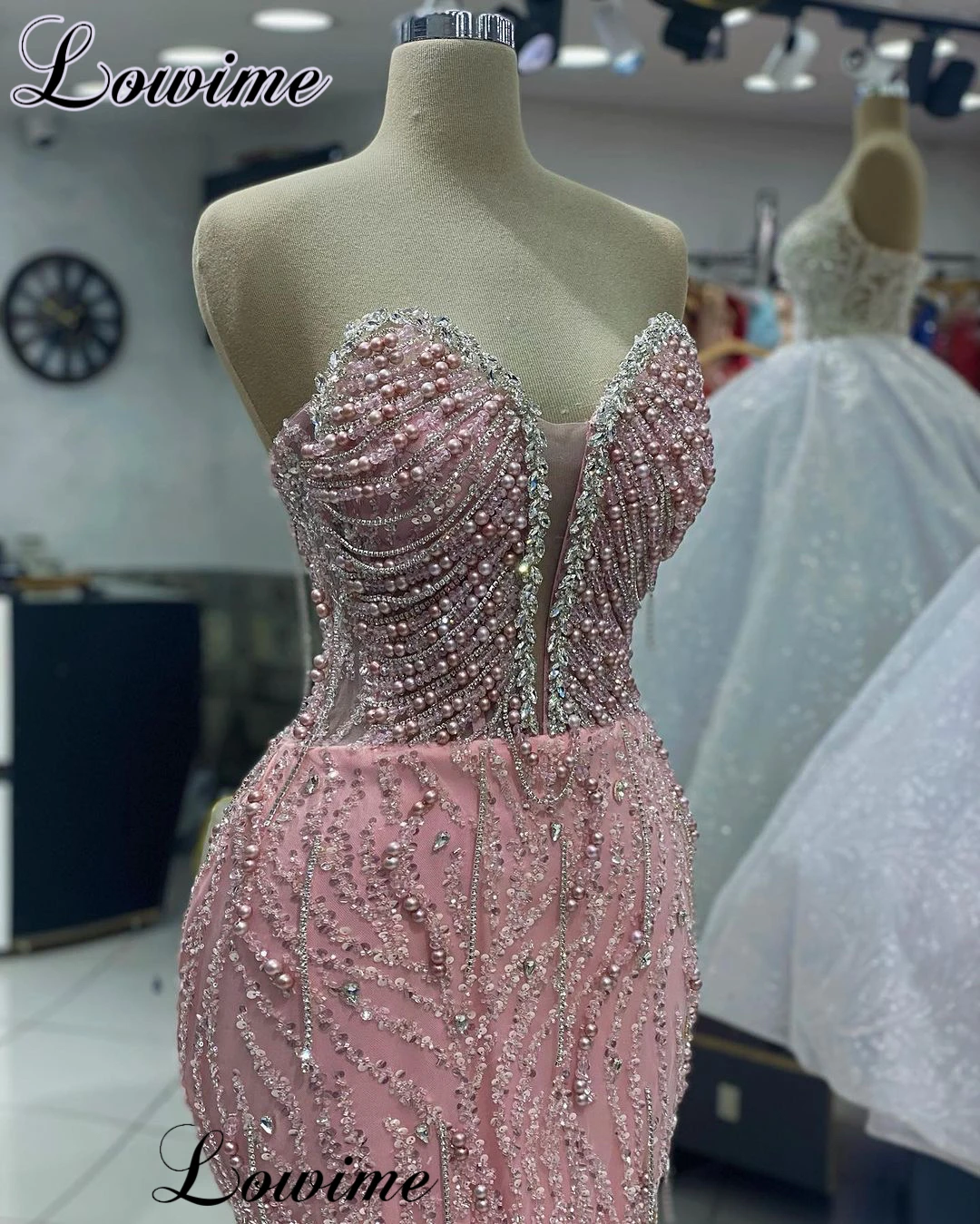 Sweetheart Pink Pearls Cocktail Dresses Mermaid Sleeveless Elegant Prom Dresses Wedding Guests Dresses Vestidos De Cóctel Custom