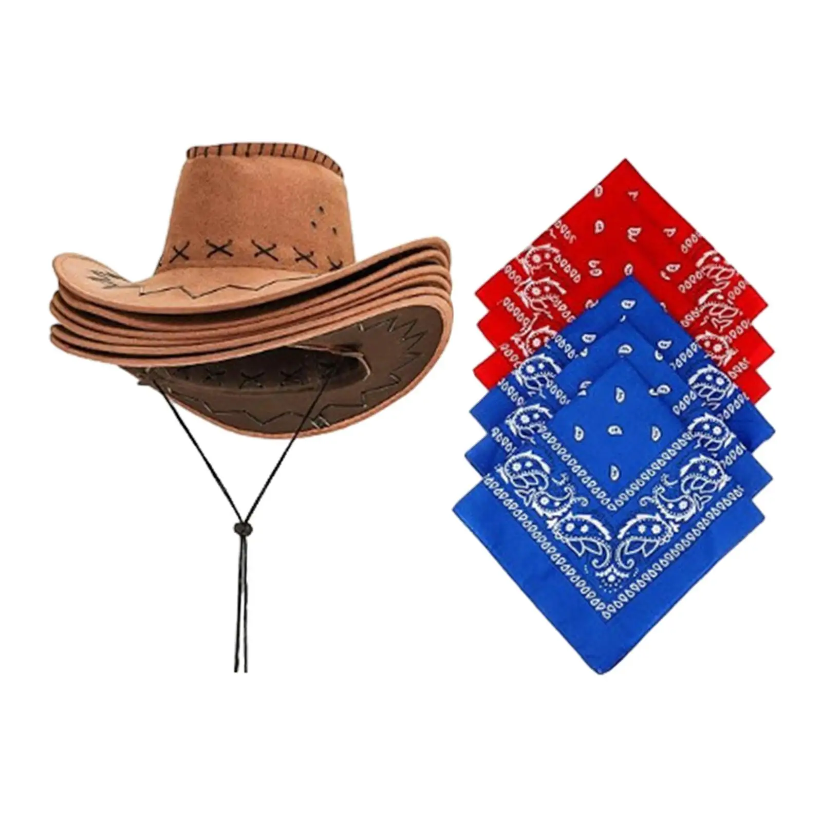

6 шт. ковбойская шляпа в стиле вестерн, новинка, аксессуары для костюмов, шляпа от солнца и 6 шт., бандана с узором пейсли, шляпа-ковбой для уличных карнавальных путешествий