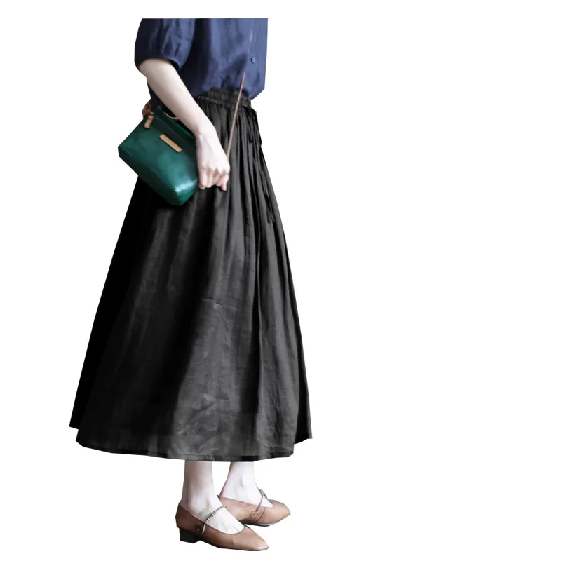 Fengbaoyu Linen Spring and Summer Lady's Bust Skirt Retro Literary White Medium-length Skirts for Women All Kinds of Comfort 5XL