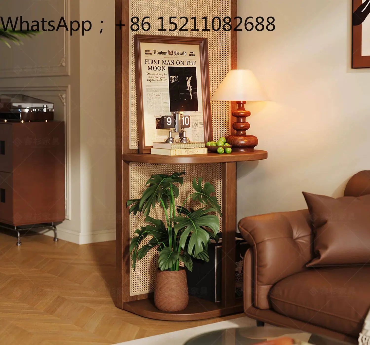 LLY log screen partition cabinet, living room multi-layer storage cabinet, solid wood rattan rack, new entry door occlusion