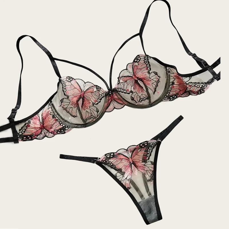 

Lingerie Woman Sexy Fancy Underwear Butterfly Embroidery Bra Sets Attractive Chest Intimate Goods Romantic Erotic Outfits 2 pcs