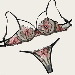 Lingerie Woman Sexy Fancy Underwear Butterfly Embroidery Bra Sets Attractive Chest Intimate Goods Romantic Erotic Outfits 2 pcs