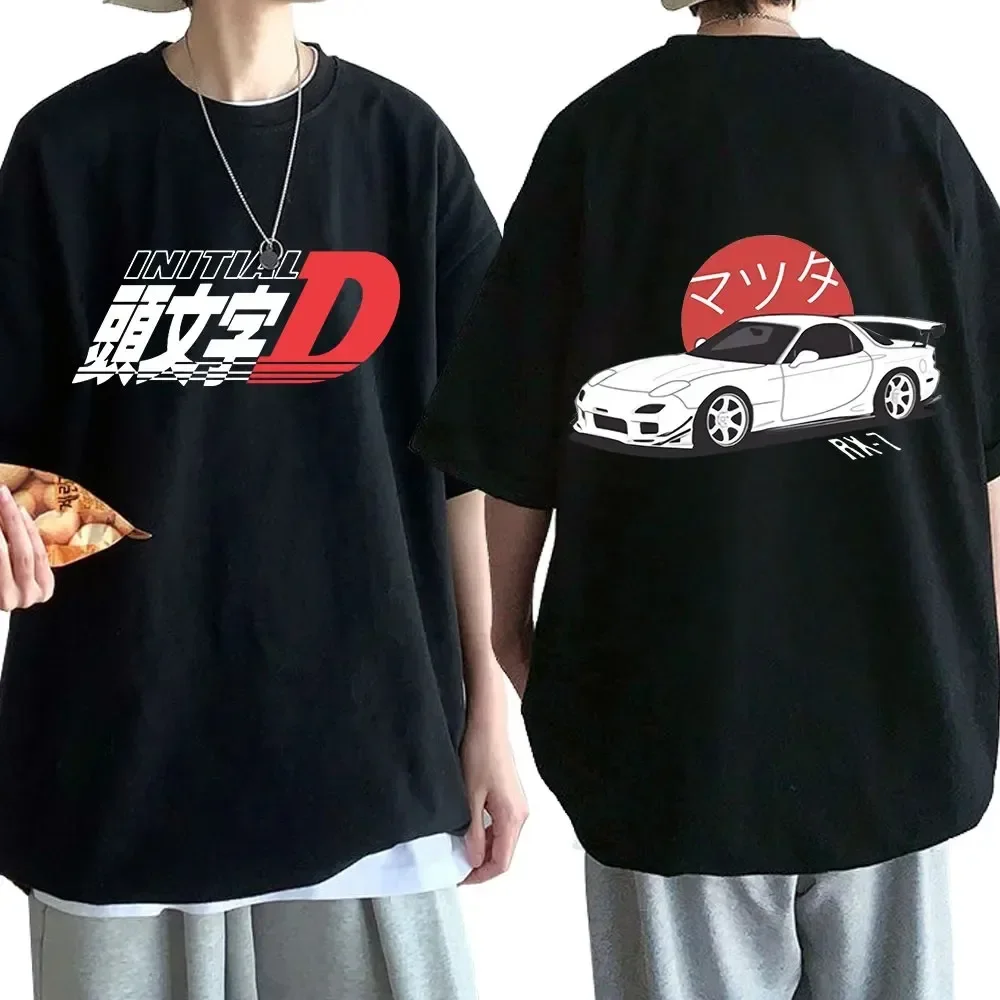 Anime Drift AE86 Initial D Reversible Printed T-Shirt O-Neck Short Sleeve Summer Casual Unisex R34 Skyline GTR JDM