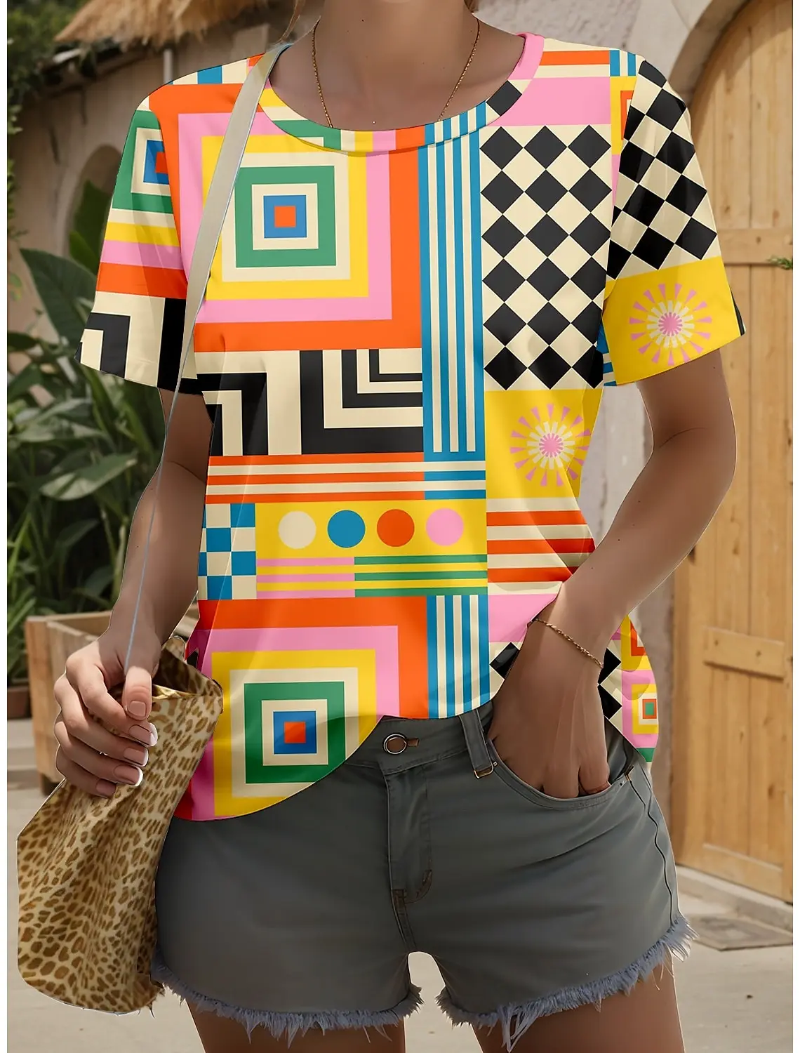 

Fashion Women's T-Shirt Geometric patterns 3D Printed tie-dye Casual Plus Size Short Sleeved Crew Neck Tees Regular Tops