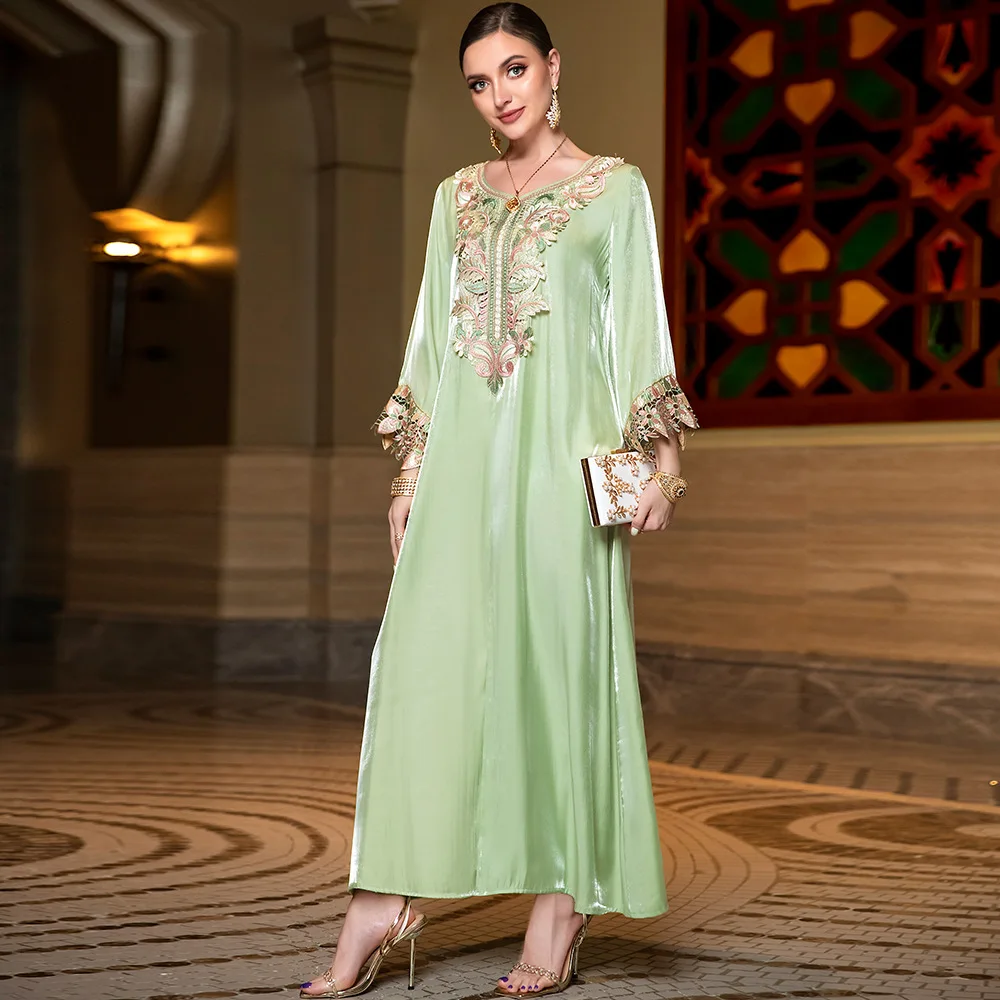 Eid Long Dresses for Women Jalabiya Dress Muslim Ramadan Abaya Embroidery Maxi Robe Moroccan Caftan Lace Party Vestidos 2023