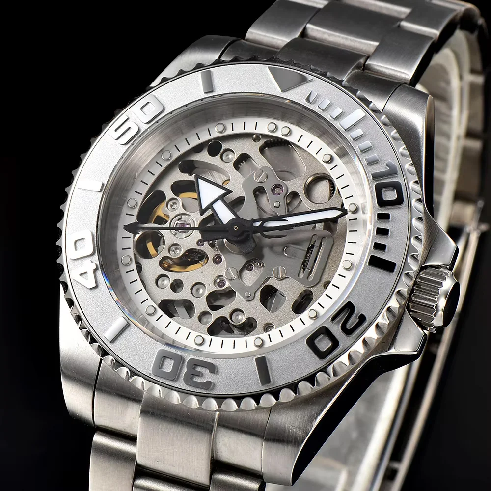 40.5 مللي متر الهيكل العظمي المجوف GMT ساعة رجالي ساعات المعصم الفاخرة التلقائي الميكانيكية مقاوم للماء الياقوت NH70 حركة