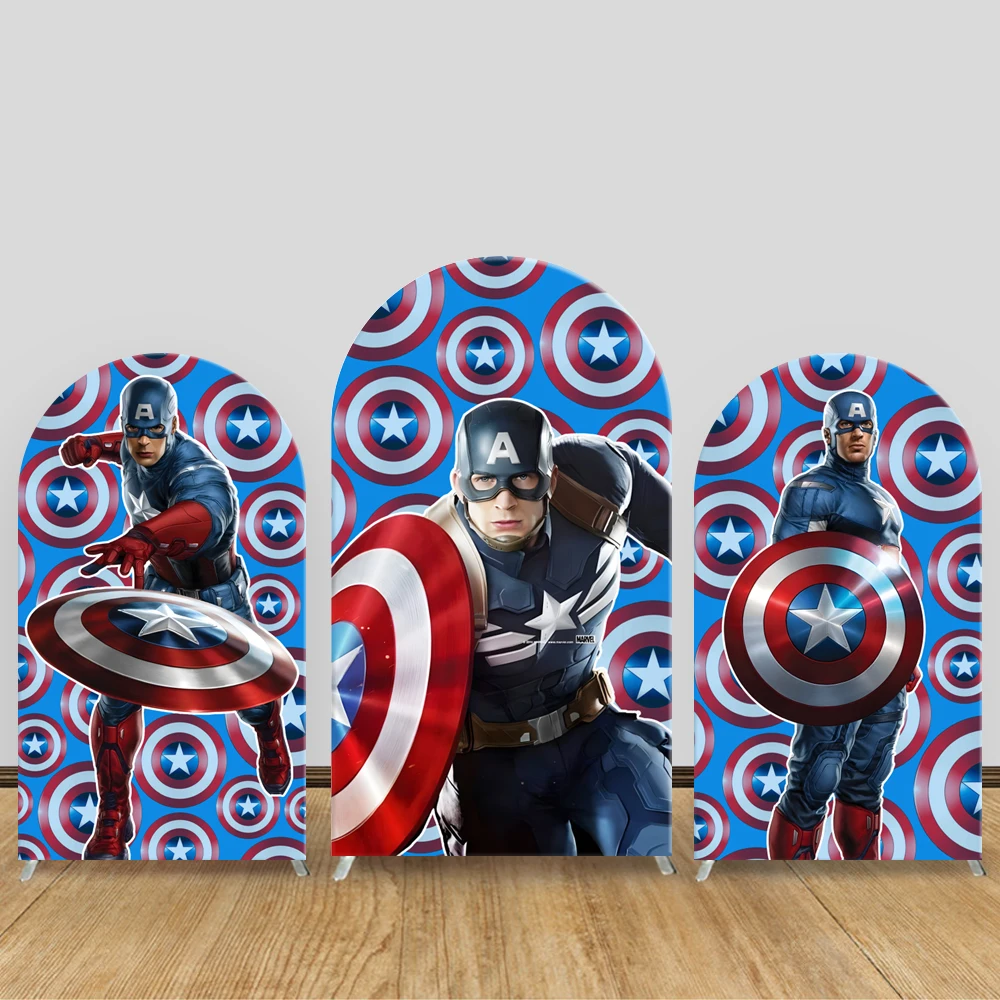 

Captain America Arch Backdrop Marvel Superhero Photography Background Baby Boy Shower Kids Birthday Party Decor Elastic Fabric