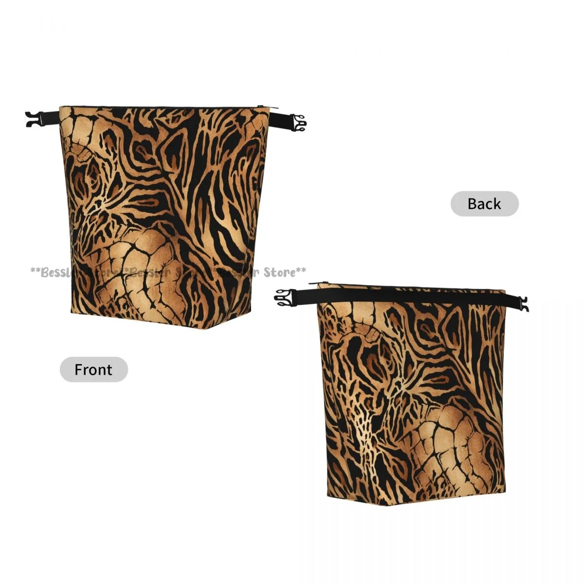 Roll Top Insulated Lunch Bag Tiger Leopard And Crocodile Skin Thermal Food Storage Bag Portable Bento Handbag for Daily Use