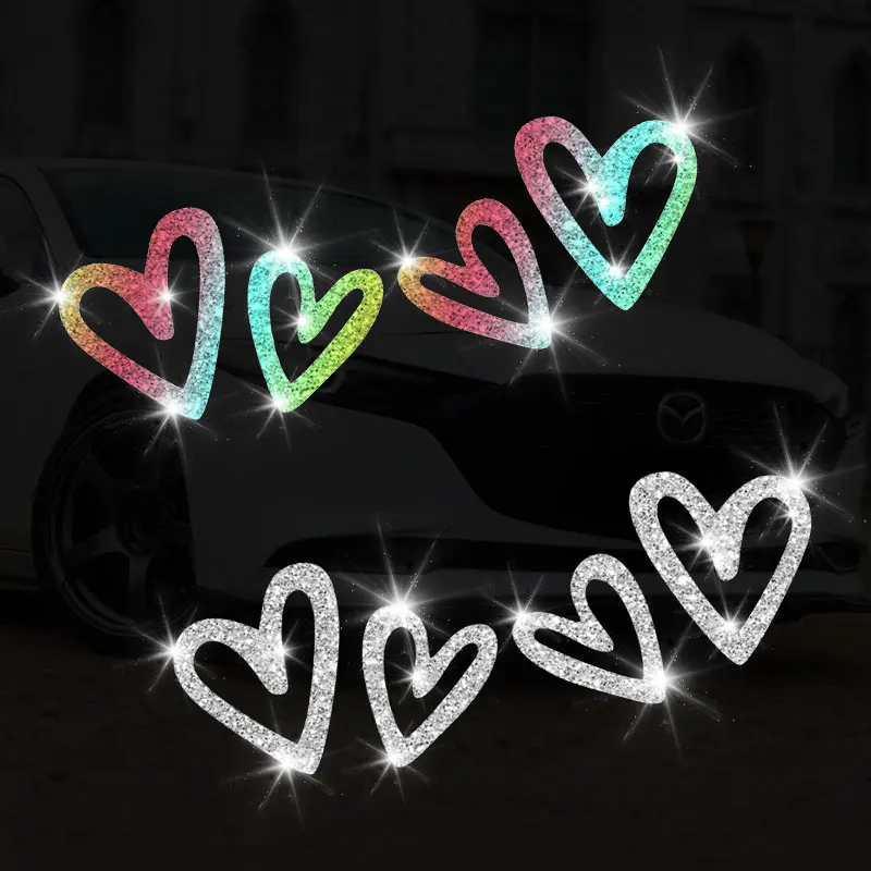 4PCS LOVE Heart Glitter Motorcycle Stickers Waterproof for Scooter Helmet DIY Car Rearview Mirroor Boat Universal Vinyl Decals