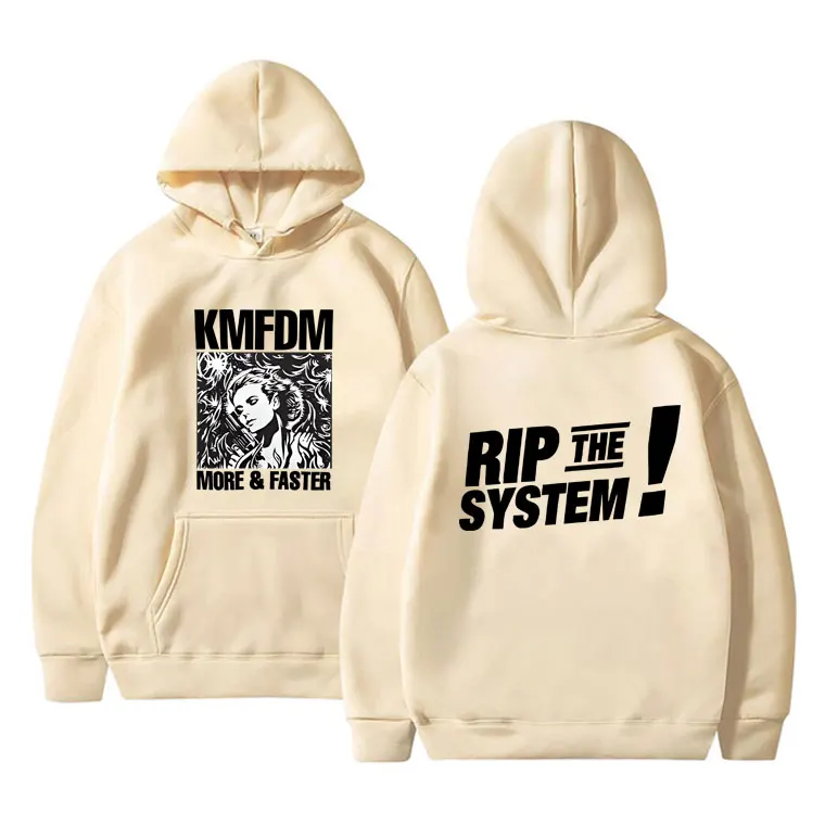 Vintage Hardcore Alternative Rock Kmfdm More and Faster Rip The System Hoodie Men's Fashion Oversized Fleece Pullover Hoodies images - 6