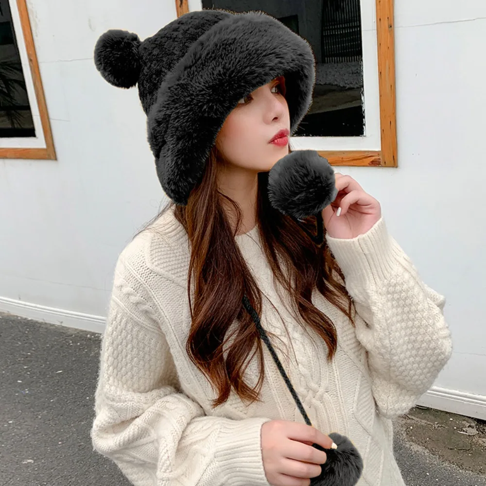 

Cold-proof Faux Fur Beanies Hat Snowproof Winter Warm Thicken Furry Caps Pom Pom Ball Hats Women Accessories