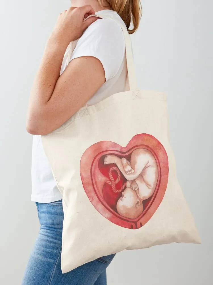 Watercolor fetus inside the heart shaped womb Tote Bag Women's shopping bag custom fabric bag handbag Women's shopper