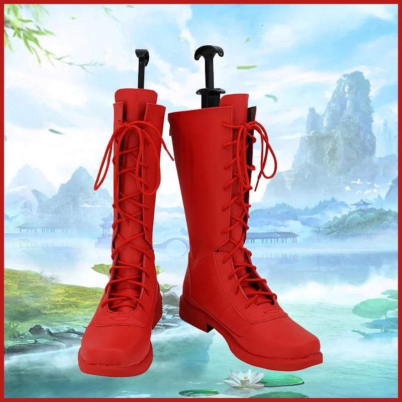 A;3\v,7'd/Daredevil Matt Murdock Cosplay Shoes Halloween Carnival Red Pu Leather Boots Custom Madew;4'v,6\h/ view 3