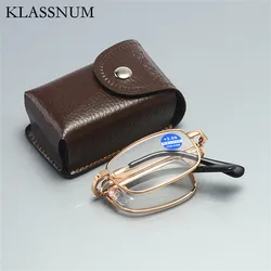 Blue Anti-Light Reading Glasses Folding Presbyopia Men Women Metal Retro Reading Glasses With Case 1.0 1.5 2.0 2.5 3.0 3.5 4.0