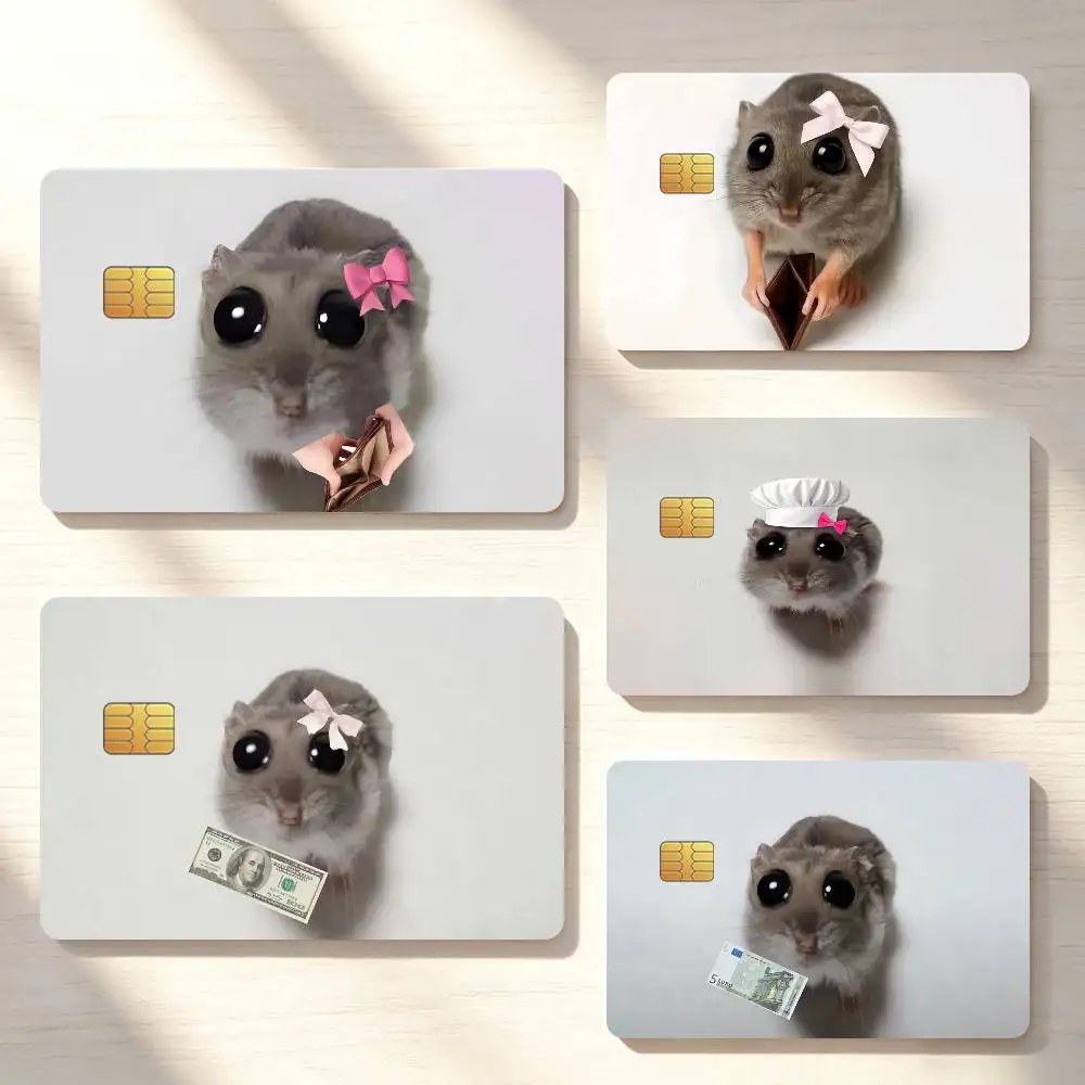 Funny Sad Hamster Meme Credit Card Skin Stickers For Bank Bus Metro Cards Waterproof Anti-Scratch Gift 4PCS