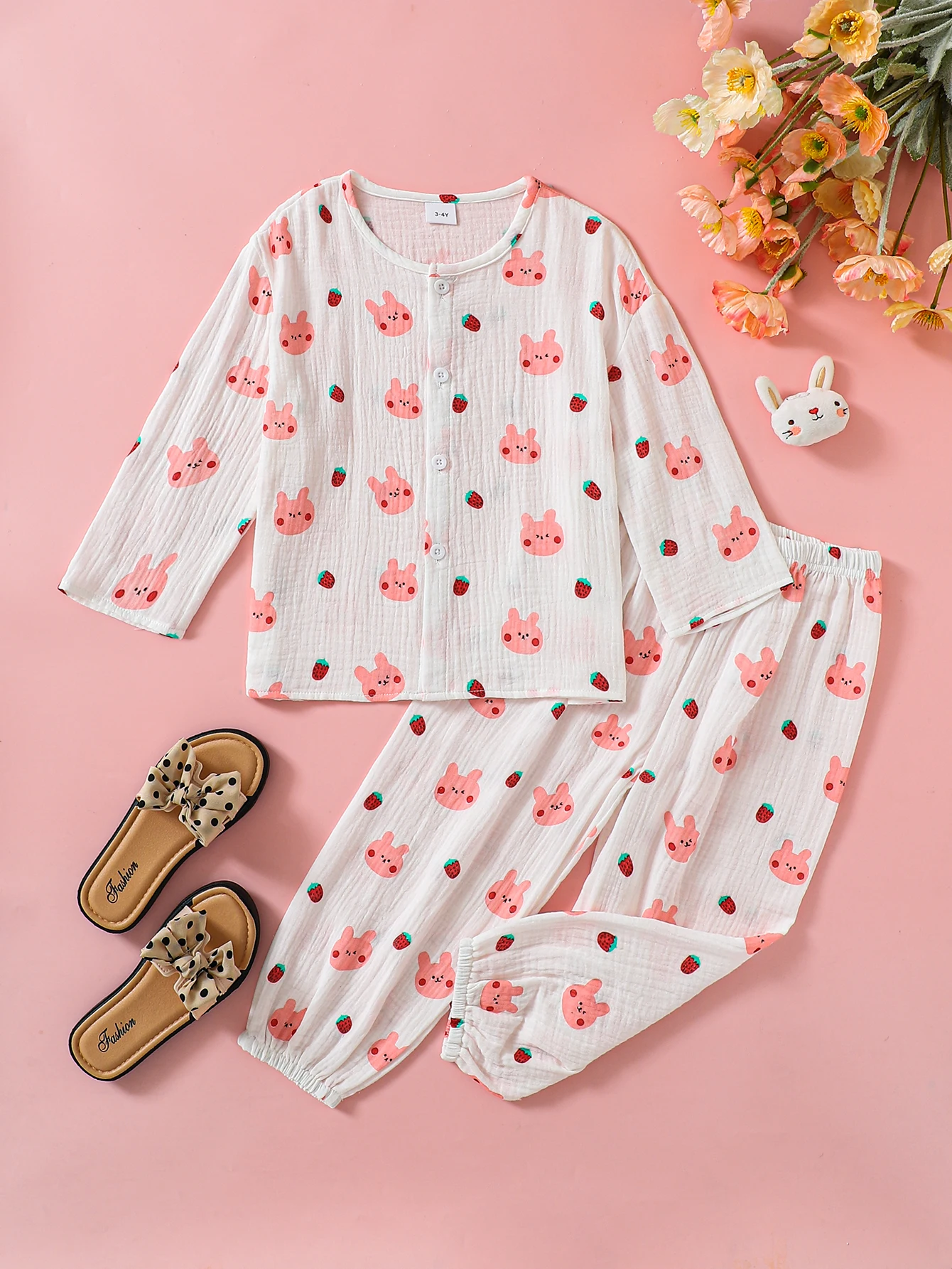 Baby Mädchen Casual Kaninchen Druck Langarm + Lange Hosen Zwei-Stück Set Kinder Kleidung Outfit für Mädchen