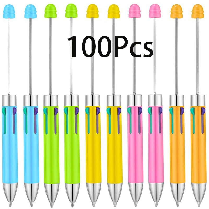 100Pcs 4 Ink Colors Bead Pens Plastic Beadable Pens  DIY Beaded Pens for Kids Students Gift Office School Supplies