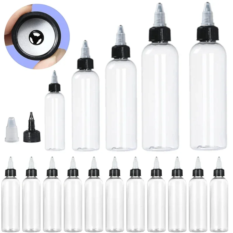 5Pcs 30ml-250ml Empty Clear Plastic PET Dispensing Bottles w/ Twist Cap Squeeze Bottles For Crafts Art Ink Liquid Soap Oils