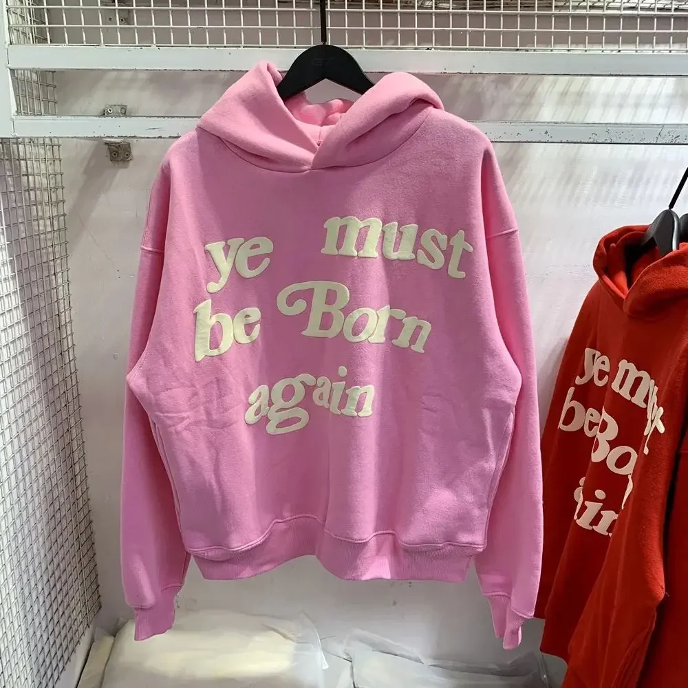 2024Fw Puff Print Kanye West Hoodie Men and Women 1:1 Pink Leaf Color Must Rebirth Hoodie Plus Size Pullover CPFM Sweatshirt