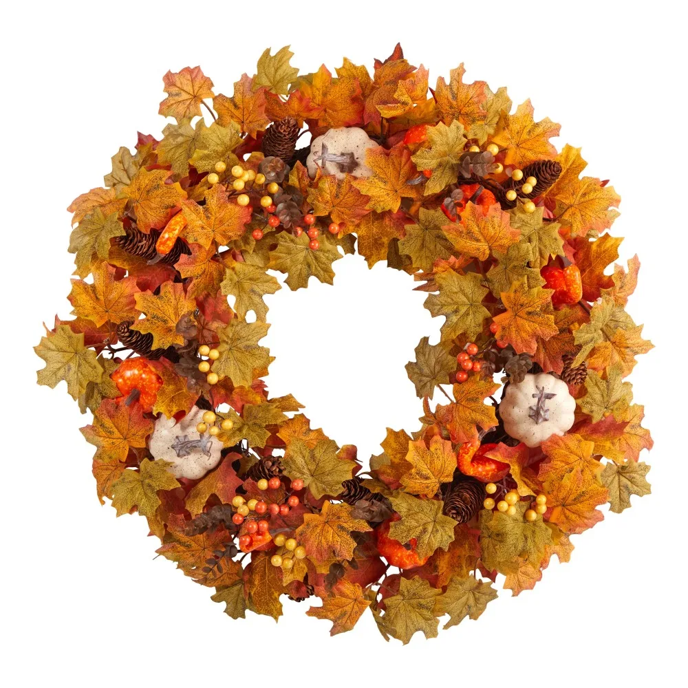 

Table Decoration Free Shipping Confetti Plastic Autumn Artificial Fall Wreath Halloween Decor Maple Leaf 30 Inch Party Supplies