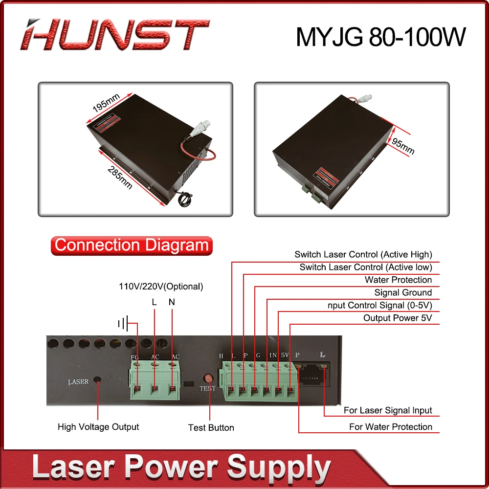 Hunst CO2 zasilanie lasera MYJG-100W do maszyny do do cięcia i grawerowania laserowego 80W 100W