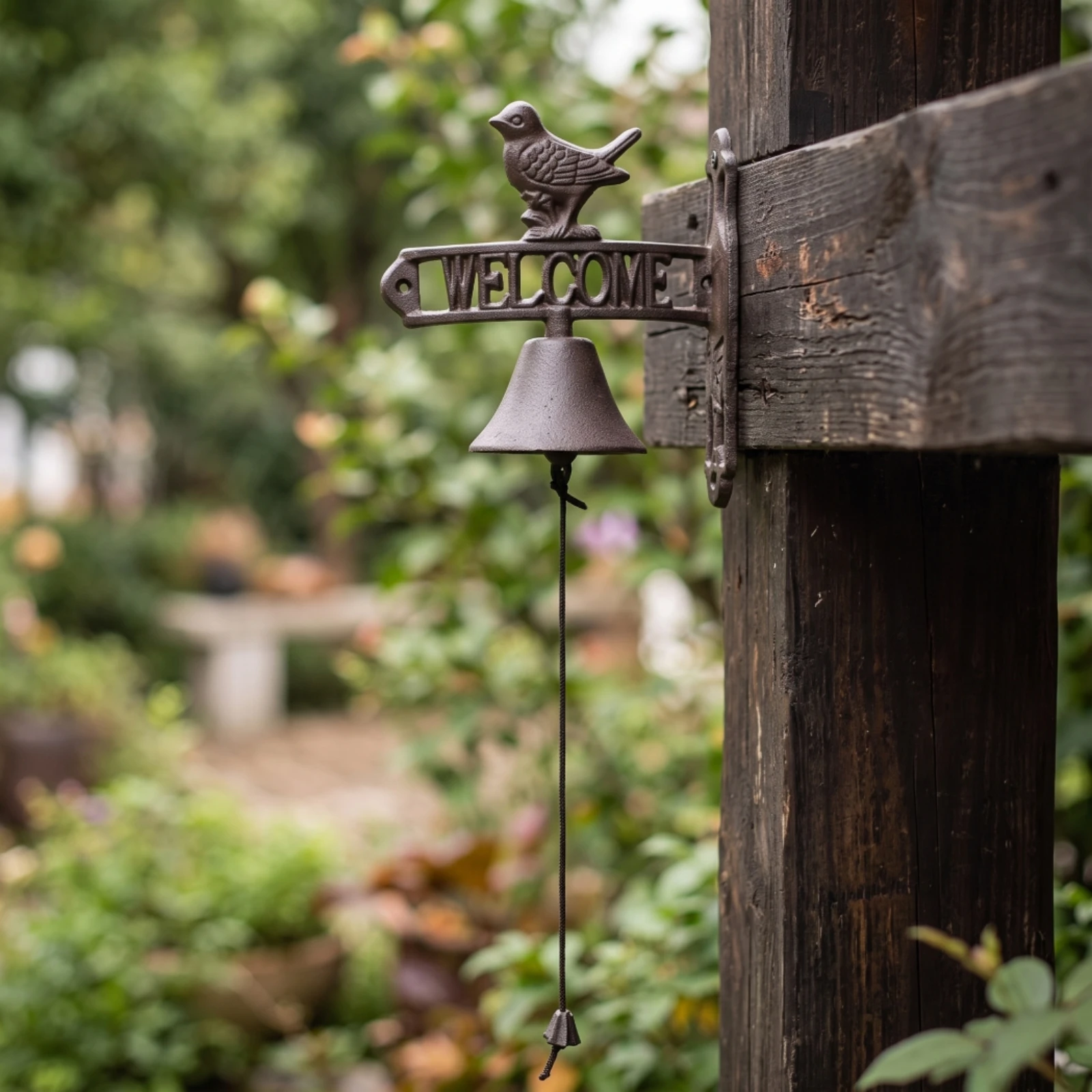 Entry Chime with Pull Cord Cast Iron Pull Entry Chime Bell Decorative Traditional for Entryway, Porch